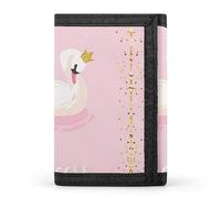 Portefeuille à Trois Volets Motif Cygne Blanc avec Couronne dorée Rose, Porte-Monnaie élé avec Porte-clés, Porte-Cartes de crédit pour factures, reçus, Femmes et Hommes 12,7 x 8,4 x 5,1 cm