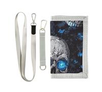 Portefeuille à trois volets Nightmare Skull Blue Neon Eyes avec pince à billets pour voyage pop coloré avec cordon billetera minimalista para hombre, Crâne cauchemar yeux néon bleu, 1 size