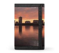 Portefeuille à trois volets, portefeuille fin avec imprimé fleuve et coucher de soleil sur la ville, poche avant, meilleur portefeuille à trois volets pour homme, mince et élégant pour homme et femme,