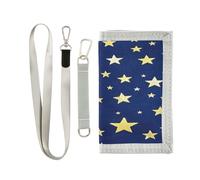 Portefeuille à trois volets pour homme avec fausses paillettes dorées et étoiles bleu foncé pour femme avec cordon de serrage, Faux paillettes or étoile bleu foncé, 1 size