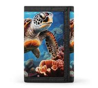 Portefeuille à trois volets pour homme, motif renard dans les bois, porte-monnaie fin avec pince à billets et porte-cartes de crédit avec 8 emplacements pour cartes, Peinture diamant tortues de mer