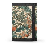 Portefeuille à trois volets pour homme, musée du Louvre à Paris, porte-monnaie fin avec pince à billets et porte-cartes de crédit avec 8 emplacements pour cartes, Motif floral vert, Taille unique