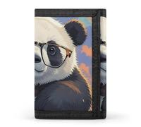 Portefeuille à trois volets pour homme, musée du Louvre à Paris, porte-monnaie fin avec pince à billets et porte-cartes de crédit avec 8 emplacements pour cartes, Panda avec une tête inclinée, Taille