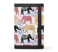 Portefeuille à trois volets tendance, motif ethnique, doré, rose, noir, éléphants, motifs tribaux, pois, élégant, porte-monnaie avec porte-clés, porte-cartes de crédit, pour factures, reçus, femmes et