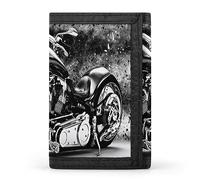 Portefeuille à trois volets vintage noir avec motif moto et drapeau américain, élé porte-monnaie avec porte-clés, porte-cartes de crédit pour factures, reçus, femmes et hommes, 12,7 x 8,4 x 5,1 cm