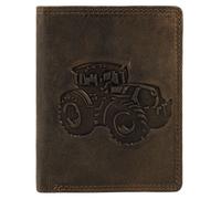 Portefeuille - AKZENT - Modèle 2 - Cuir véritable marron - Format vertical compact - Motif tracteur