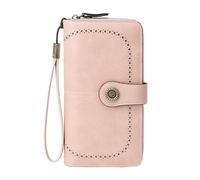 Portefeuille anti-magnétique RFID pour femme, portefeuille européen et cuir ciré, grande capacité, sac à main pour femme, grand rouge, Rose, 19X11X3.5 CM
