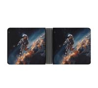 Portefeuille astronaute volant dans l'espace avec pince à billets en cuir portefeuille fin à deux volets porte-cartes de crédit cadeau pour homme