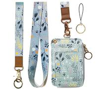 Portefeuille avec cordon, étui à fermeture éclair pour carte d'identité, porte-badge pour femmes - Portefeuille de mode avec étui à carte d'identité (Gris bleu clair)