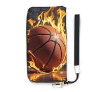 Portefeuille Basketball in Fire Grande capacité Pochette en cuir PU Longue fermeture éclair Portefeuille Unisexe Blanc 20 x 10,5 cm, blanc, 20x10.5cm, Portefeuille