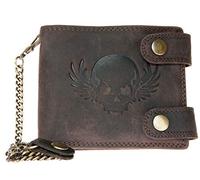 Portefeuille Biker Wild avec tête de Mort 45 cm de chaîne en métal pour accrocher Le Tout en Cuir véritable avec Un crâne