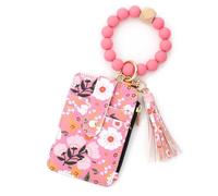 Portefeuille bohème en perles avec motif floral, perles et pompons décorés, porte-clés, bracelet, portefeuille, porte-cartes de crédit pour femmes et filles, b, Bohème