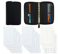 Portefeuille budgétaire A6 avec enveloppes pour espèces, planificateur noir, couverture en cuir synthétique, carnet de notes avec fermeture éclair, 6 anneaux rechargeables, organiseur de documents