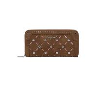 Portefeuille camel zippé avec des œillets et des clous décoratifs