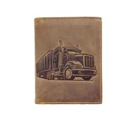 LOLUNA® Portefeuille Camion Cuir Vintage, RFID Blocage, 3 Volets avec Pression, Carte, permis, identité et Monnaie - Idée Cadeau (Marron Camion)