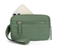 Portefeuille carré plissé avec dragonne en PVC transparent, sac de rangement léger en polyester imperméable, pour cartes, espèces, vert