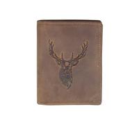 Portefeuille Cerf Cuir vintage, RFID Blocage, 3 volets avec pression, carte, permis, identité et monnaie - Idée cadeau-Marron