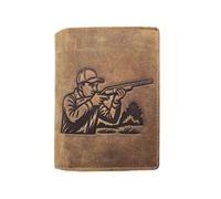 Portefeuille CHASSEUR Cuir vintage, RFID Blocage, 3 volets avec pression, carte, permis, identité et monnaie - Idée cadeau - Marron