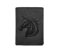 Portefeuille Cheval Cuir vintage, RFID Blocage, 3 volets avec pression, carte, permis, identité et monnaie - Idée cadeau - Noir