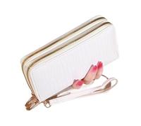 Portefeuille chic vintage à double compartiment - Porte-monnaie et dragonne rétro à fermeture éclair - Accessoire tendance for femme avec rangement sécurisé pour les achats liés aux voyages(White)