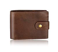 Portefeuille Classique à Trois Volets en Cuir véritable pour Homme avec Blocage RFID et Porte-Cartes de crédit avec Porte-Monnaie et capacité supplémentaire, Bouton Pression