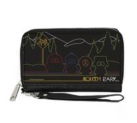 Portefeuille Comedy Central avec fermeture éclair sur le pourtour, silhouette de South Park Boys At Bus Line Noir Multicolore, cuir végétalien, 19,1 x 11,4 cm, décontracté