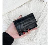 Portefeuille compact à rabat noir avec motif estampé, poche à monnaie et compartiments fins. Portefeuille mince et léger, multi-couches, portable, avec porte-cartes d'identité minimaliste, mode modern