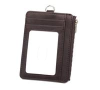 Portefeuille compact avec blocage et poche zippée en cuir synthétique pour pièces de monnaie avec cordon amovible et porte-badge multifonction, Couleur café., No lanyard, Beauté de masse