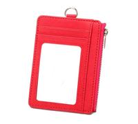 Portefeuille compact avec blocage et poche zippée en cuir synthétique pour pièces de monnaie avec cordon amovible et porte-badge multifonction, Rouge, No lanyard, Beauté de masse