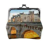 Portefeuille compact en cuir avec fermeture à glissière et cadre en fer Motif paysage Paris