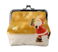 Portefeuille compact en cuir avec fermeture à glissière et motif Père Noël pour femme avec cadre en fer