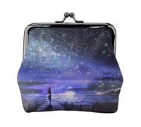 Portefeuille compact en cuir avec fermeture à glissière pour femme avec cadre en fer et inscription « Girl Looking at Stars »