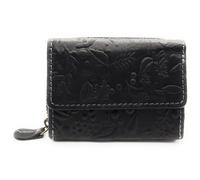 Portefeuille compact en cuir véritable pour homme et femme - Petit portefeuille avec protection RFID, 2 compartiments à billets, compartiment à monnaie zippé, cuir véritable, Noir floral, s