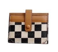 Portefeuille compact en lin, porte-cartes compact | Portefeuille pliable avec motif de blocs de couleurs, fenêtre d'identité, carte de crédit, portefeuille compact en toile pour femme, Marron