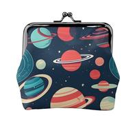 Portefeuille compact et polyvalent avec fermeture éclair pour femme Motif planètes de l'espace