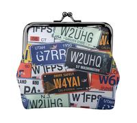 Portefeuille compact et polyvalent avec fermeture éclair pour femme Motif plaque d'immatriculation