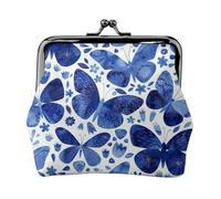 Portefeuille compact et polyvalent pour femme avec fermeture éclair Motif papillons bleus