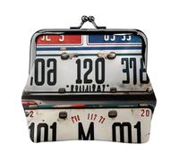 Portefeuille compact et polyvalent pour femme avec fermeture éclair Motif plaque d'immatriculation