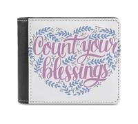 Portefeuille « Comptez Vos bénédictions » avec des Feuilles | Portefeuille chrétien en Cuir PU pour Hommes et Femmes | Cadeau inspirant pour Les croyants