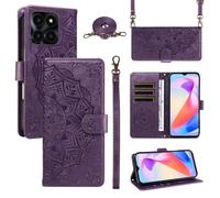 Portefeuille Coque pour Honor X6C/Honor X6B/Honor X6A/Honor X5B/Honor X5B Plus avec Cordon,Etui en Cuir PU Flip Folio Housse,Crossbody Case pour Fille avec Magnétique,béquille,Fentes de Cartes,Violet