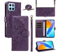 Portefeuille Coque pour Honor X8 5G/Honor X6 5G/Honor 70 lite/Honor x6s avec Cordon,Etui en Cuir PU Flip Folio Housse,Crossbody Case pour Fille avec Magnétique,béquille,Fentes de Cartes,Violet