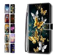 Portefeuille Coque pour Samsung Galaxy S23 Plus Motif 3D Pattern Animal Fleur Cuir Flip Case Cover avec Fentes de Carte Pochette a Rabat Etui Housse - Papillon Or Vert