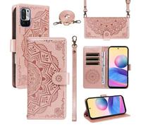 Portefeuille Coque pour Xiaomi Redmi Note 10 5G/Poco M3 Pro 5G/Redmi Note 10T avec Cordon,Etui en Cuir PU Flip Folio Housse,Crossbody Case pour Fille avec Magnétique,béquille,Fentes de Cartes,Rose
