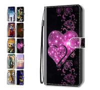 Portefeuille Coque pour Xiaomi Redmi Note 12 / Poco X5 5G Motif 3D Pattern Animal Fleur Cuir Flip Case Cover avec Fentes de Carte Pochette a Rabat Etui Housse - Coeurs Roses