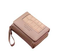 Portefeuille Court à Carreaux carrés for Femmes, Grande capacité, Sacs à Fermeture éclair Multi-Cartes for Femmes, Texture Tendance, Porte-Monnaie à 3 Volets(Khaki)