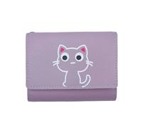 Portefeuille court avec motif de petit chat mignon pour femme, portable et pratique, avec poches pour espèces, porte-monnaie, violet, 12*9*2cm
