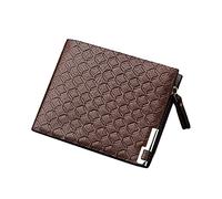 Portefeuille court décontracté pour homme avec fermeture éclair horizontale à 3 plis en cuir avec chaîne, marron, Taille unique