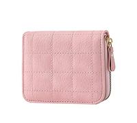 Portefeuille court en treillis de couleur unie pour femme avec fermeture éclair et plusieurs emplacements pour cartes, pochette pour téléphone, petit portefeuille en cuir pour femme, rose, Taille