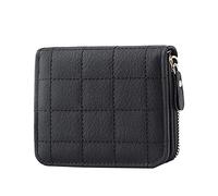 Portefeuille court en treillis de couleur unie pour femme avec fermeture éclair et plusieurs emplacements pour cartes, pochette pour téléphone, étui rigide pour homme, Noir , Taille unique