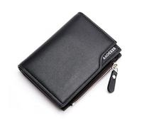 Portefeuille court multifonction à fermeture éclair pour homme - Mini portefeuille vertical à bouton-pression - Porte-monnaie rétro en cuir synthétique - Porte-cartes à fermeture éclair, Noir ,
